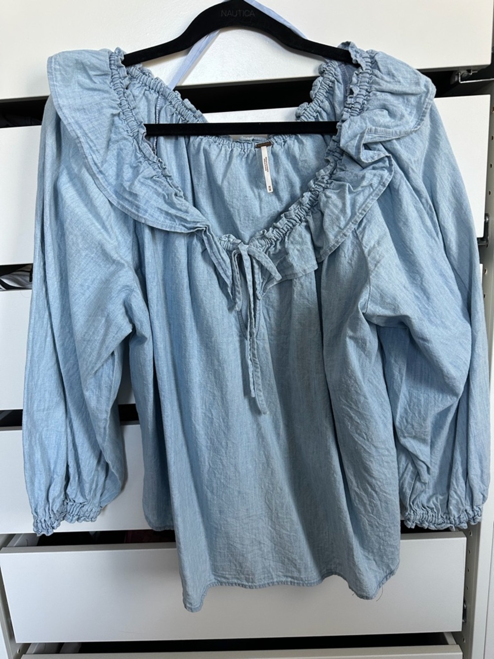 Free People Light Blue Ruffled Peasant Blouse - M